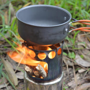 Poêle de Camping Portable Combo poêle à bois en acier inoxydable et ensemble de marmite pour sac à dos en plein air pêche randonnée