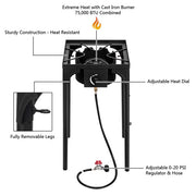 Cuisinière de camping en plein air cuisinière à gaz Propane haute pression Portable en fonte Patio brûleur de cuisson brûleur unique 75000-BTU