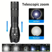 Lampe de poche tactique LED haute puissance Zoom 5 modes Torche portable étanche pour le camping Randonnée Chasse en plein air Alliage d'aluminium Lampe de poche tactique lumineuse LED 5 modes Zoomable Projecteur portable