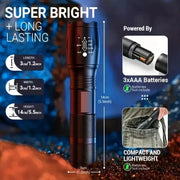 Lampe de poche tactique LED haute puissance Zoom 5 modes Torche portable étanche pour le camping Randonnée Chasse en plein air Alliage d'aluminium Lampe de poche tactique lumineuse LED 5 modes Zoomable Projecteur portable