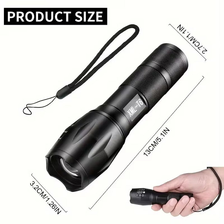 Lampe de poche tactique LED haute puissance Zoom 5 modes Torche portable étanche pour le camping Randonnée Chasse en plein air Alliage d'aluminium Lampe de poche tactique lumineuse LED 5 modes Zoomable Projecteur portable